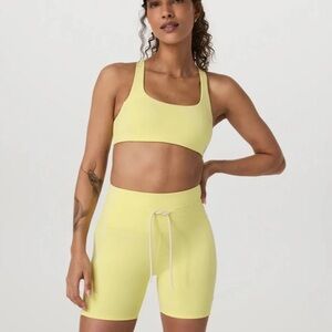 Vuori Daily Piped Yellow Sports Bra and Shorts Set